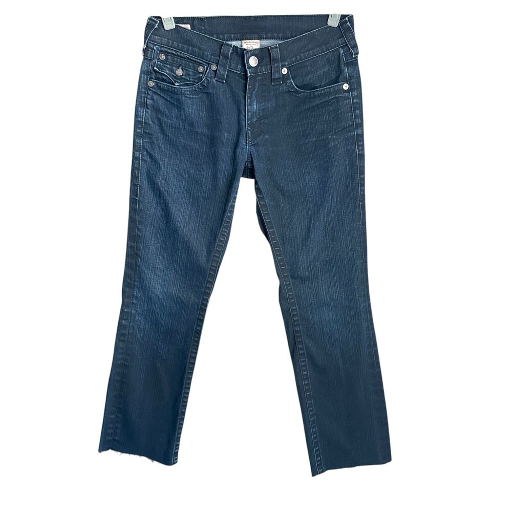 True Religion Ricky World Tour Men’s 32 Fit 31 Dark Wash Flap Pocket USA Raw Hem